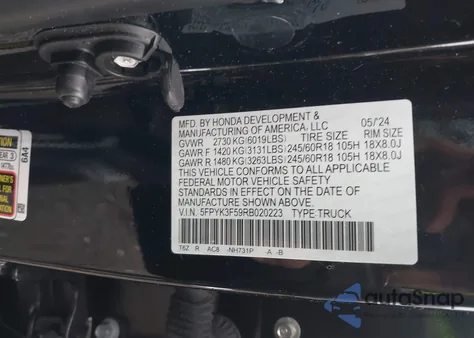 2024 Honda Ridgeline Rtl from USA, damaged, VIN 5FPYK3F59RB020223
